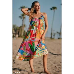 NWT Farm Rio Summer Picnic Sleeveless V Neck Midi Dress 100% Cotton